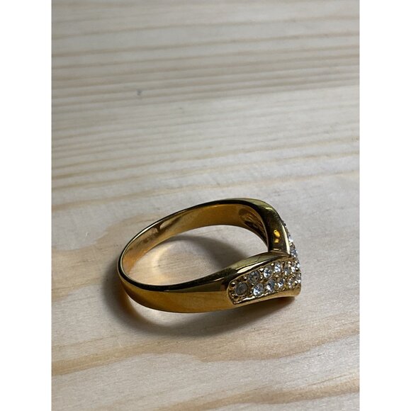 Gold Tone V-Shape Wishbone Ring With Rhinestone Detailing - Picture 2 of 4